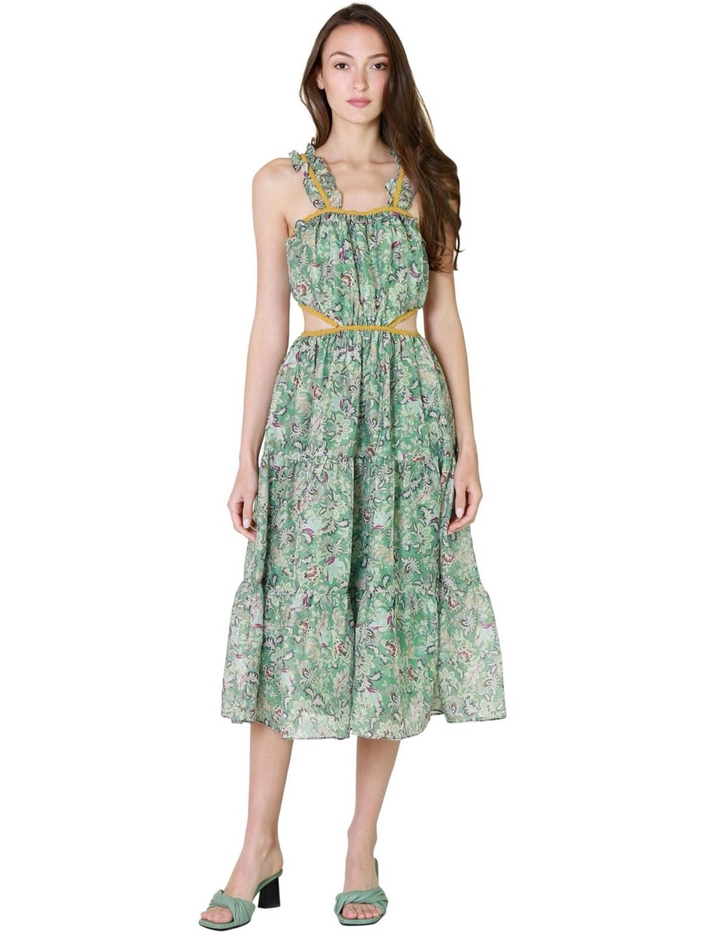 Current Air Lasalle NEW Open Back Floral Sage Midi Dress Cutout Coquette Large
